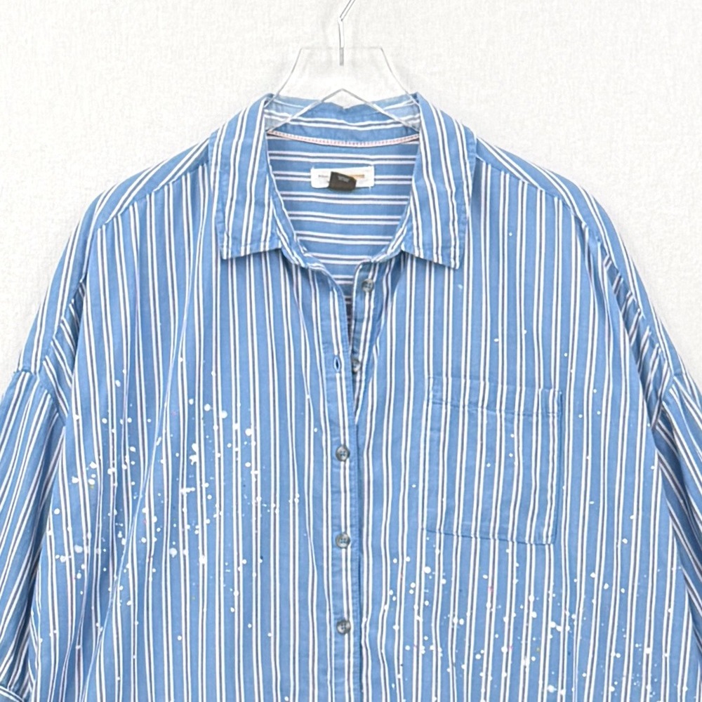 PILCRO The Bo Boyfriend Buttondown Women M L Blue Striped Paint Splatter Shirt - Picture 7 of 16